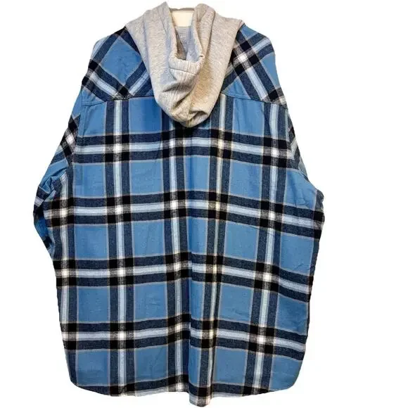Quiksilver Hooded Flannel Shirt Jacket Mens 3XL Blue Plaid Button Up NWT - Picture 2 of 5